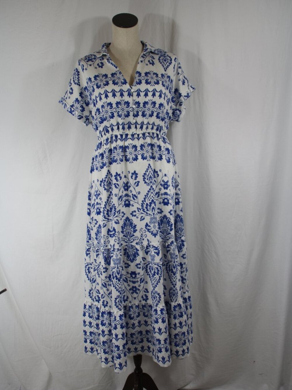 Sam Edelman Women's Mixed Paisley Print Dress Blue White Size M Maxi V-Neck NEW